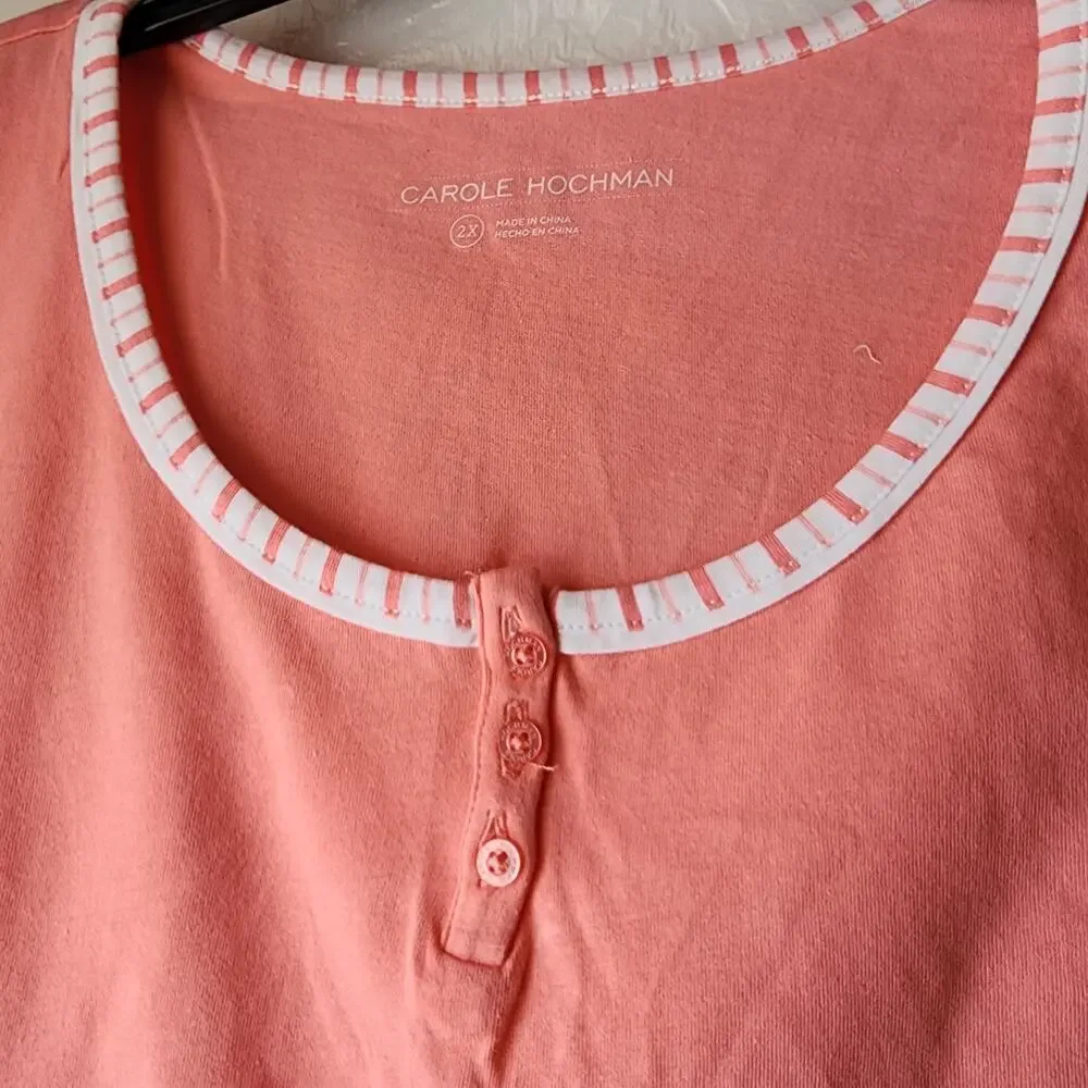 NWT Carole Hochman 2-Piece Pajama Set Coral Pink Base Intricate White Women 2X - Picture 11 of 13